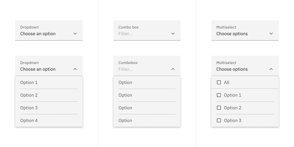 Fluid dropdown variant examples